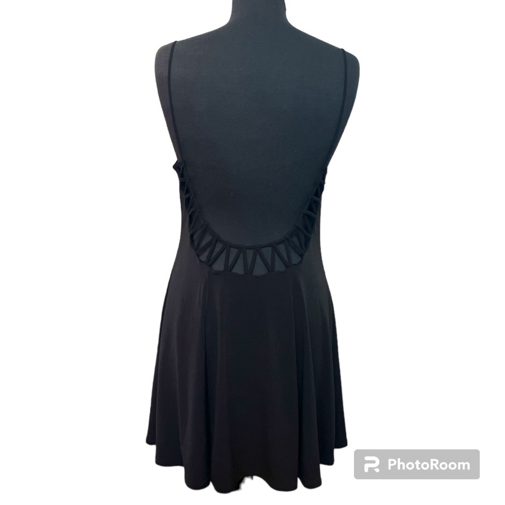 Slick & Sensual Little Black Mini Dress Open Back w Strappy Details EUC Size M